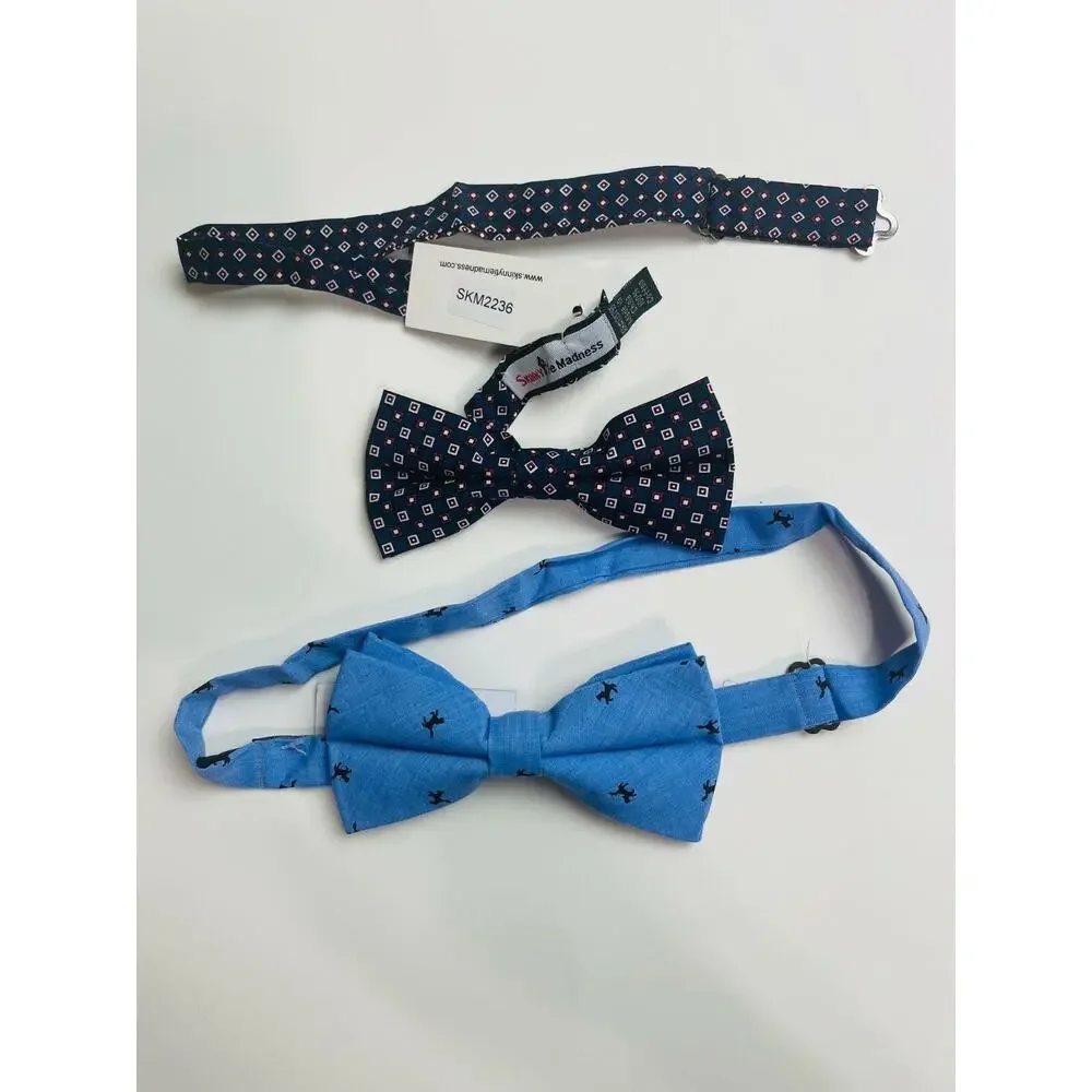 Lot of 2 Skinny Tie‎ Madness Men's Navy Printed Pre-Tied Bow Tie New